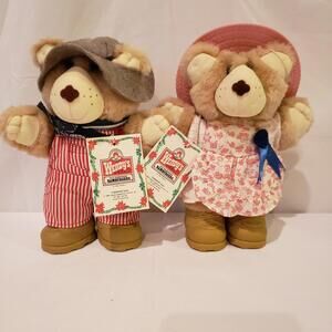 Set of 2 Vintage 1986 Wendy's Furskins Plush 7" Bears w/Original Wendy's Tags